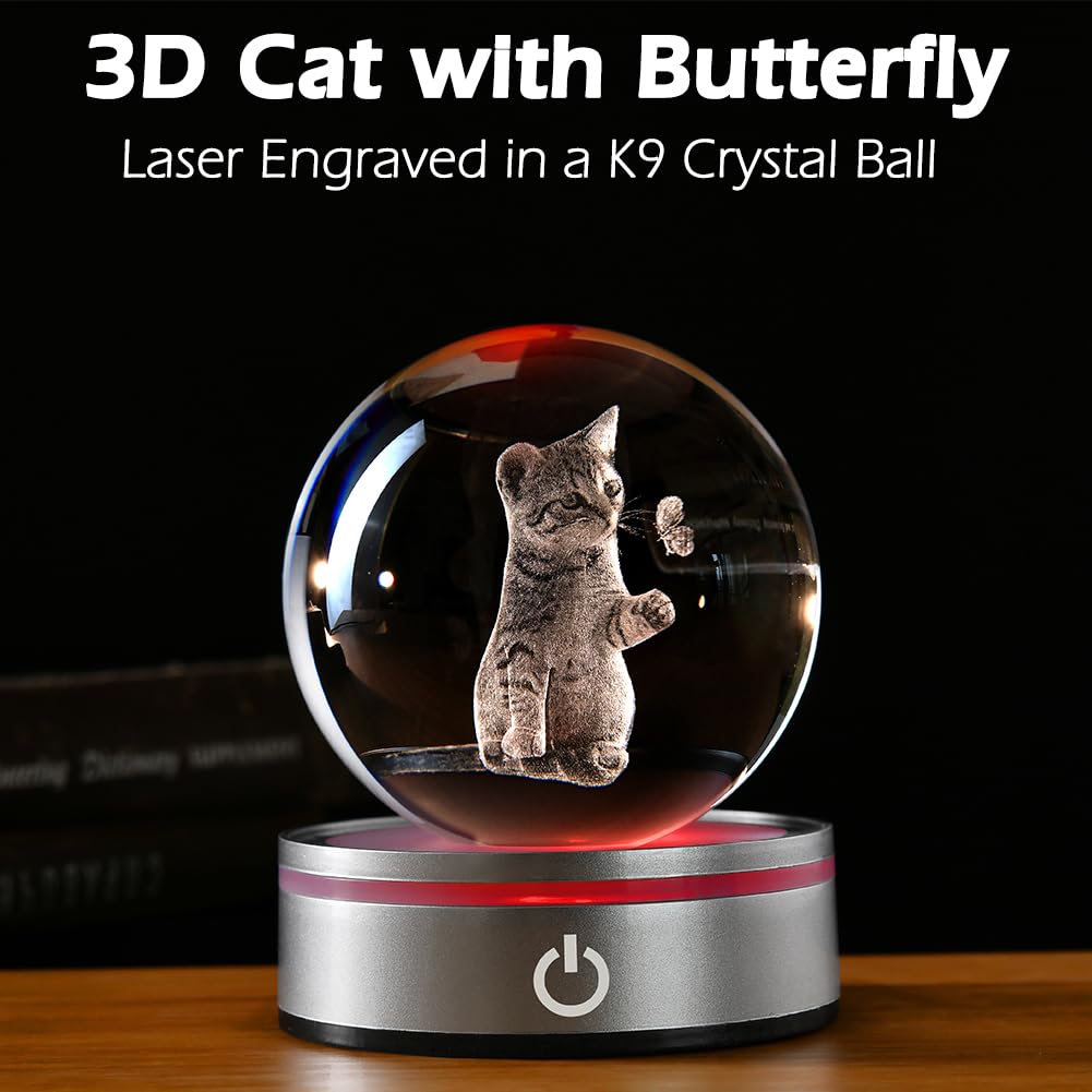 IFOLAINA Cat Lovers Gifts for Women Christmas 3D Crystal Ball Decor Lamp Cat Themed Gifts for Her Wife Mom Birthday Kitten Snow Globe