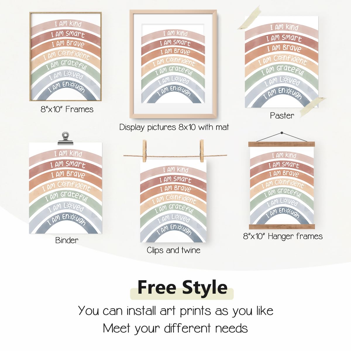 PLKMN Boho Classroom Decor Set of 4, Calming Corner Posters for Playroom, Nursery, Classroom Counseling, 8x10 Inch, Unframed