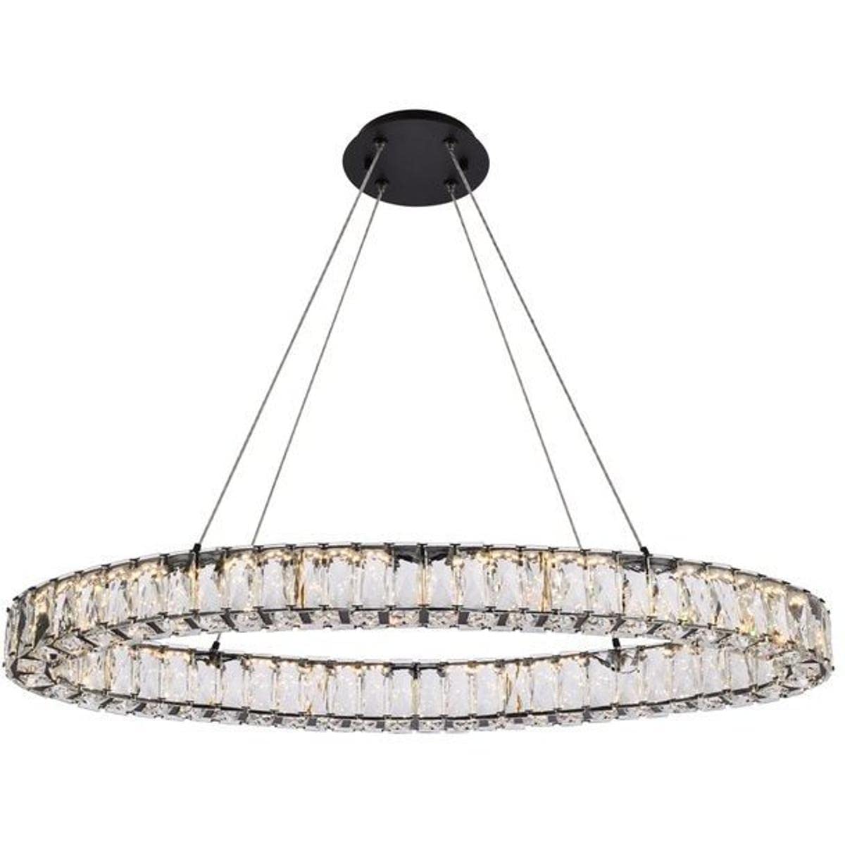 Elegant Lighting Monroe 36in LED Oval Pendant Light - Black, Metal and Crystal, Model 3503D36BK