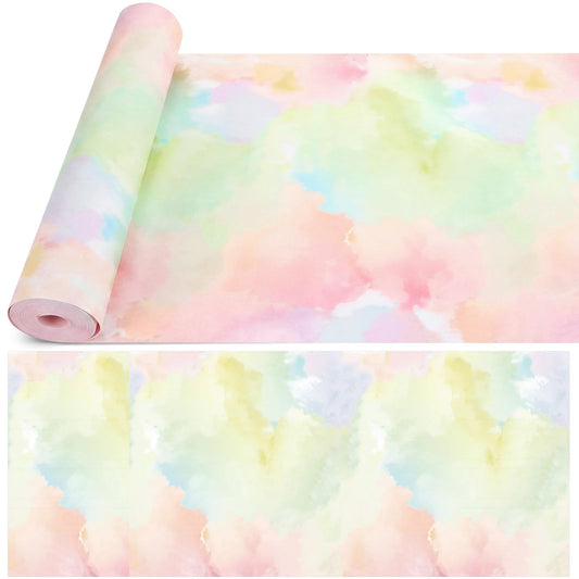 Breling Pastel Tie Dye Color Wash Bulletin Board Roll 24 Inch x 60 ft Reusable Waterproof Non Woven Fabric Poster Board for Classroom Decor