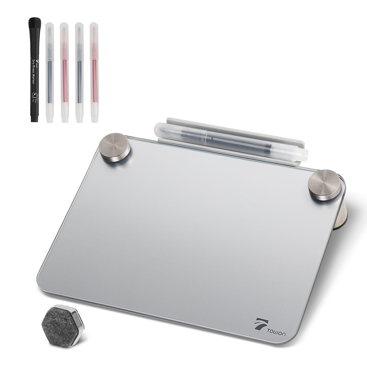 Silver Metallic Glossy Mirror Small Whiteboard with Nail Support, Mini Desktop Glass Whiteboard, Desk White Board Dry Erase with Accessories, Stenography Artifact for Office Homeschooling Décor, 8x6''