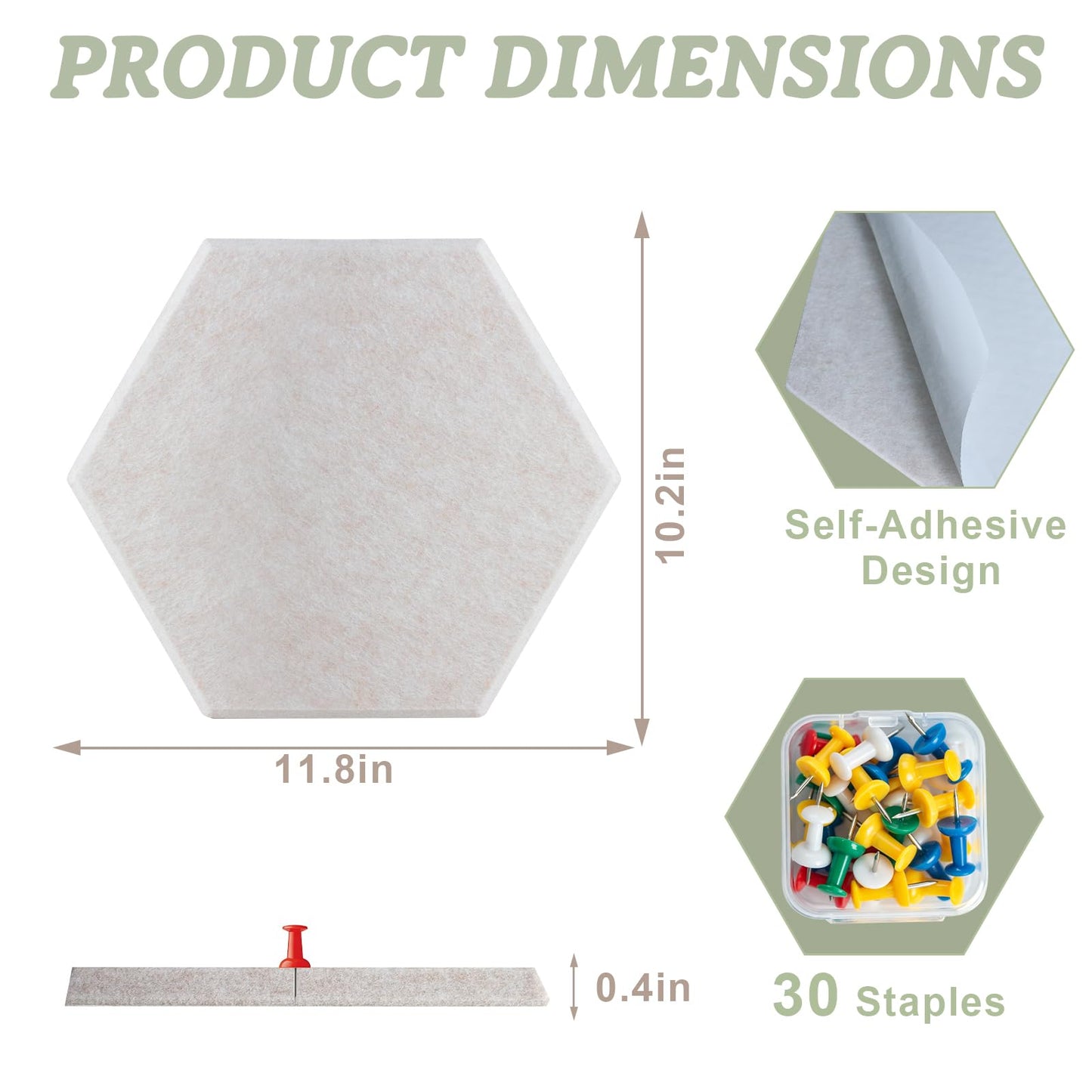 8 Pack Hexagon Cork Board Alternative for Walls Decor, 12" x 10" Self-Adhesive Felt Bulletin Board Tiles with 30 Pushpins, Acoustic Panels for Office,Classrooms (Minimalist Neutral)