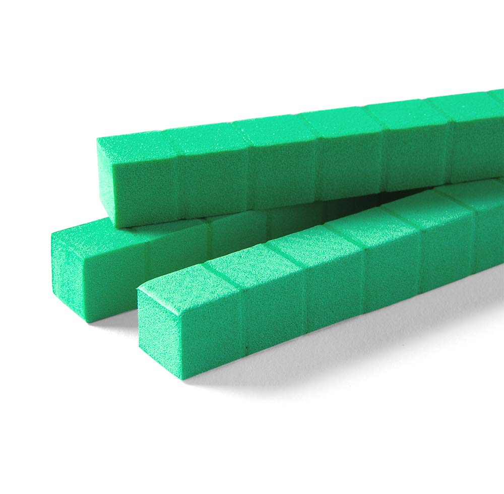 hand2mind Green Foam Base Ten Blocks, Rods Set, Place Value Blocks, Counting Cubes for Kids Math, Base 10 Math Manipulatives for Kids, Kindergarten Homeschool Supplies (Set of 50)