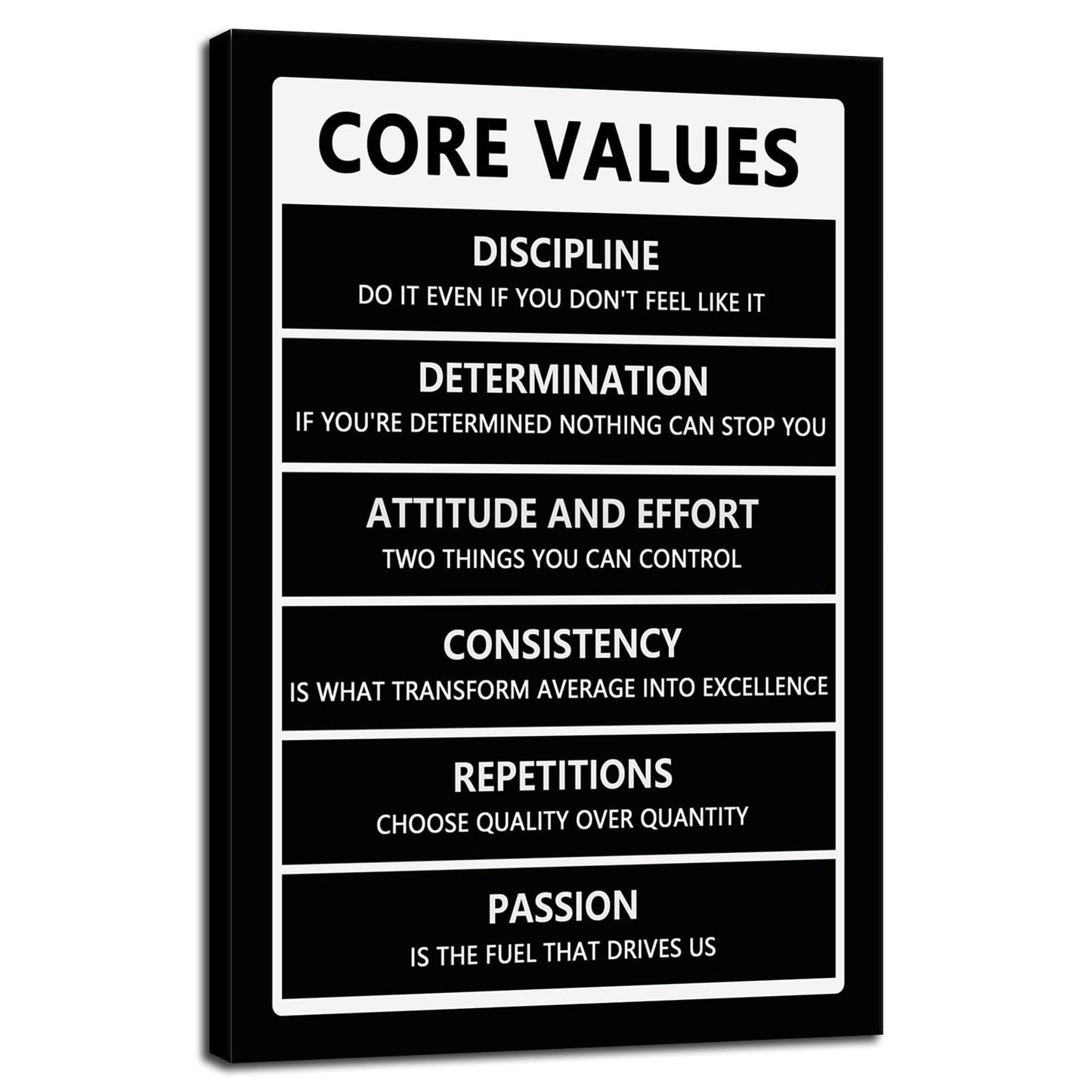 WYJZDZQ8 Inspirational Canvas Wall Art Core Values Picture Poster Inspiring Wooden Artwork Motivational Positive Quote Painting for Office Home Classroom Decor Framed Ready to Hang[12''W X 18''H]