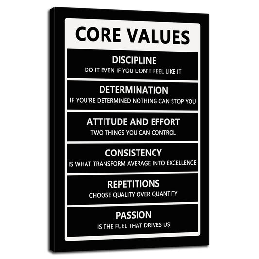 WYJZDZQ8 Inspirational Canvas Wall Art Core Values Picture Poster Inspiring Wooden Artwork Motivational Positive Quote Painting for Office Home Classroom Decor Framed Ready to Hang[12''W X 18''H]
