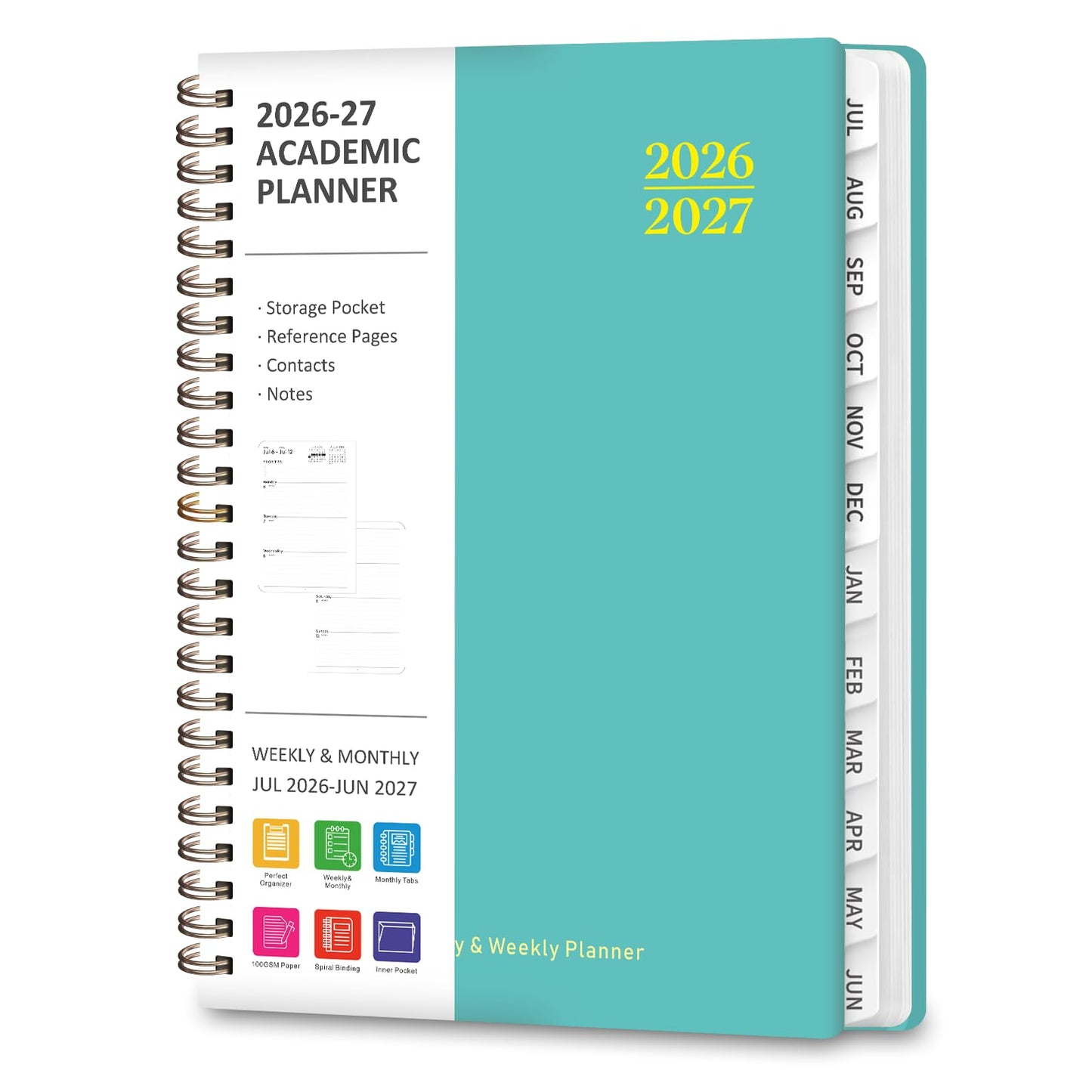 Planner 2026-2027, Weekly and Monthly Academic Planner, July 2026 - June 2027, Hardcover Calendar Agenda Book for School Year Planning, School Supplies for Teacher and Student, A5(6.3'' x 8.5'')