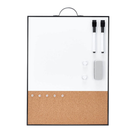 TSJ OFFICE Small Whiteboard Cork-Board - 16" X 12" Portable Aluminum Black Framed Magnetic Dry Erase Board, Small Bulletin Cork Board with Holder for Office, Home and School