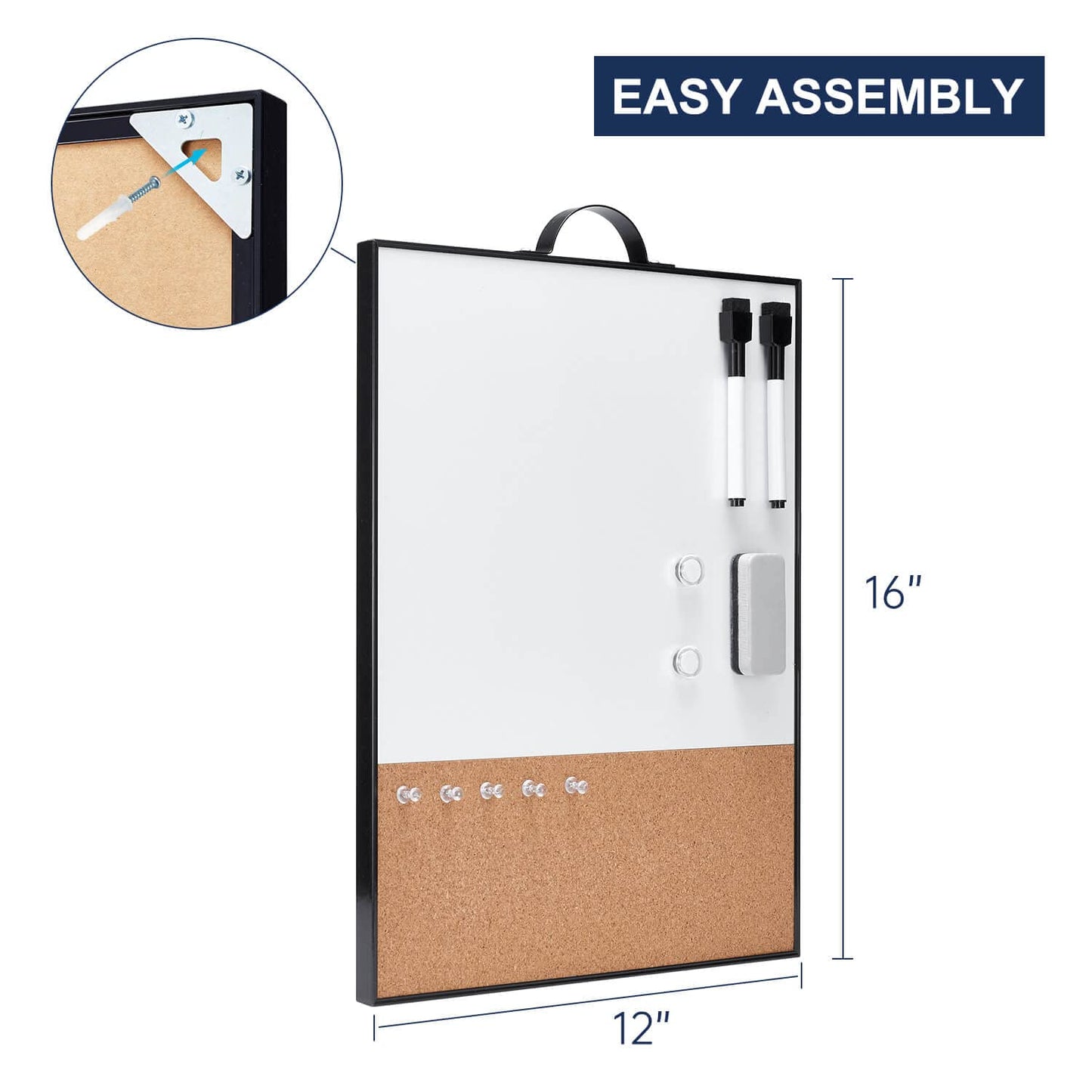 TSJ OFFICE Small Whiteboard Cork-Board - 16" X 12" Portable Aluminum Black Framed Magnetic Dry Erase Board, Small Bulletin Cork Board with Holder for Office, Home and School