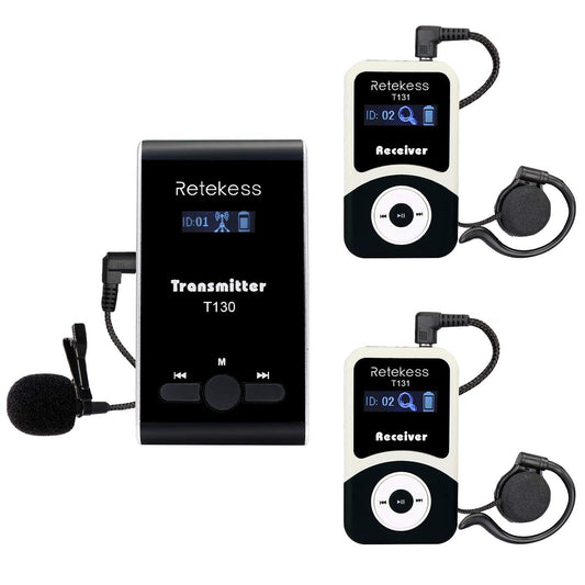 Retekess T130 Wireless Audio Tour Guide System, Translation Headphones for Church, Classic Style, Easy to Use, Assisted Listening Devices for Court,Training,Interpreter (1 Transmitter 2 Receivers)