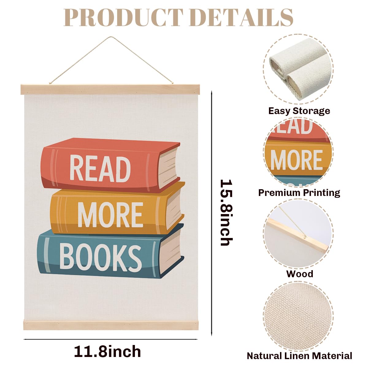 2PCS Books Read Poster Hanger,Reading Nook Library Decor,Educational learning Posters Hanger,Let's Read Sign Wall Art Wall Hanging Banner for Reading Room Classroom Nursery Decor 15.8x11.8 Inch