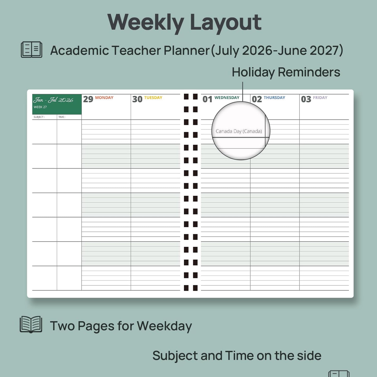 POPRUN Teacher Planner 2026-2027, 8.5" x 11", Academic Lesson Plan Book for Teachers (July 26-June 27) Weekly and Monthly with Gradebook, 2-Sided Pocket, Flexible PP Cover for Classroom, Light Pink