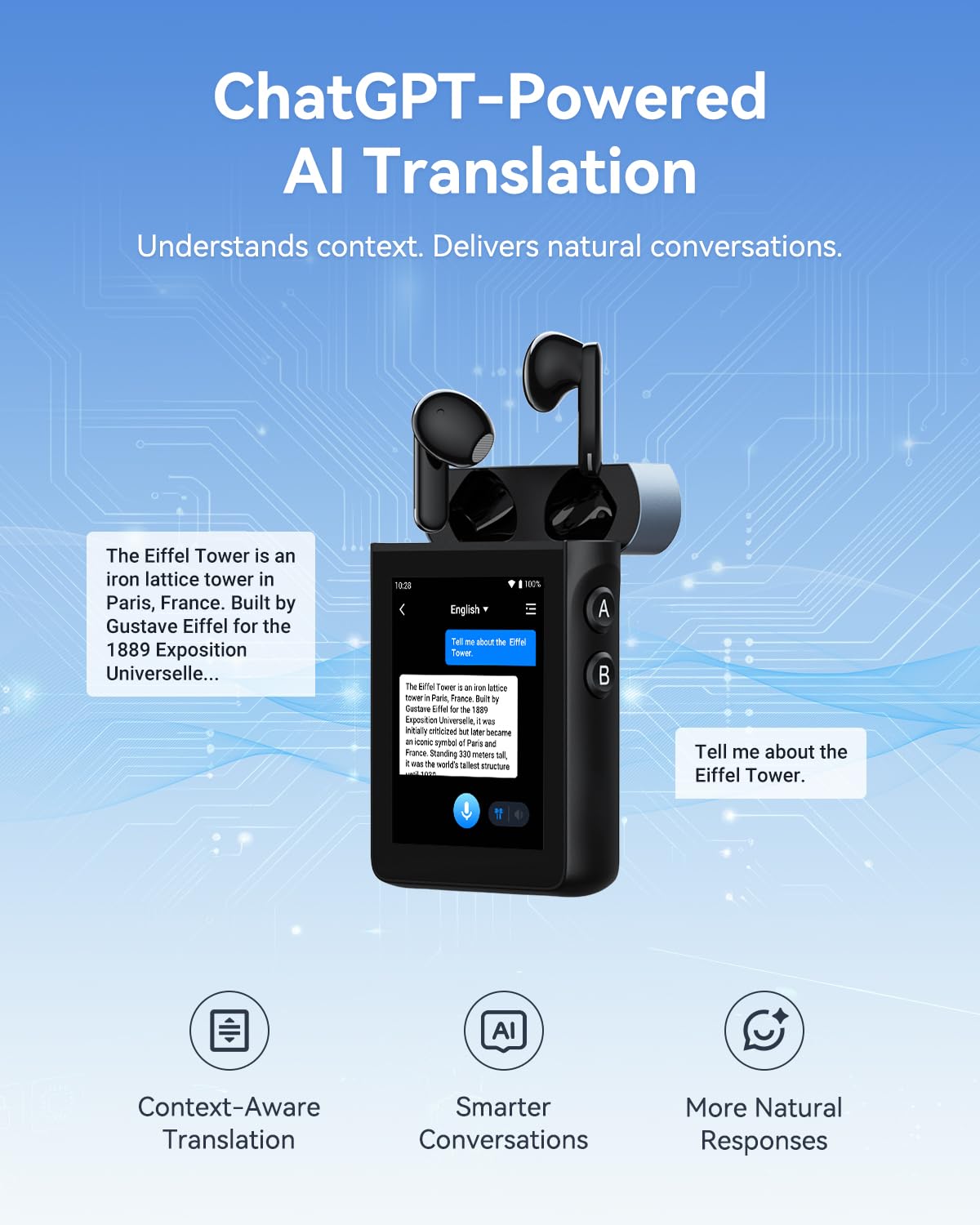 Wooask A9S AI Translation Earbuds Real Time with Camera, OfflineTranslation Headphones No APP Needed, ChatGPT-Powered, Audifonos Traductores Inglés Español for Global Business Trave (Black)