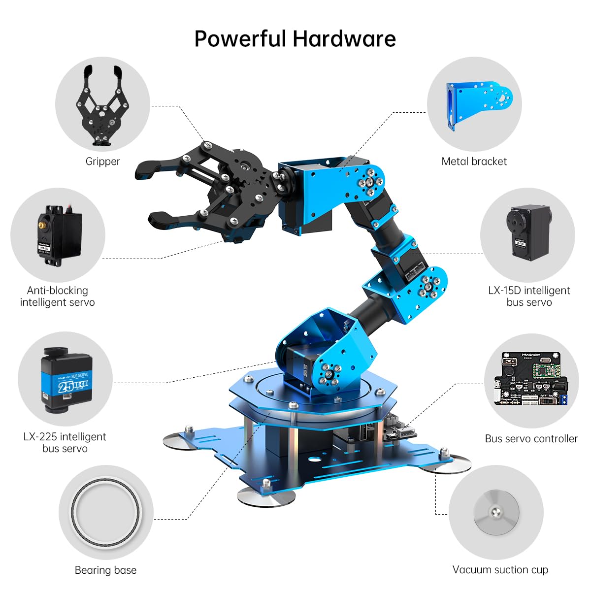 Robotic Arm for Arduino Coding Programming 6DOF Hiwonder-xArm1S STEM Educational Building Robot Arm Kits, 6 AXIS Full Metal Robotic Arm Wireless Controller/PC/App/Mouse Control Learning Robot