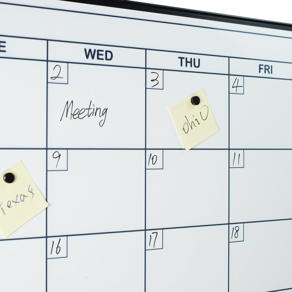 Lockways Dry Erase Calendar Whiteboard, Magnetic White Board Calendar Monthly 48 X 36 Inch, Ultra-Slim Black Aluminium Frame