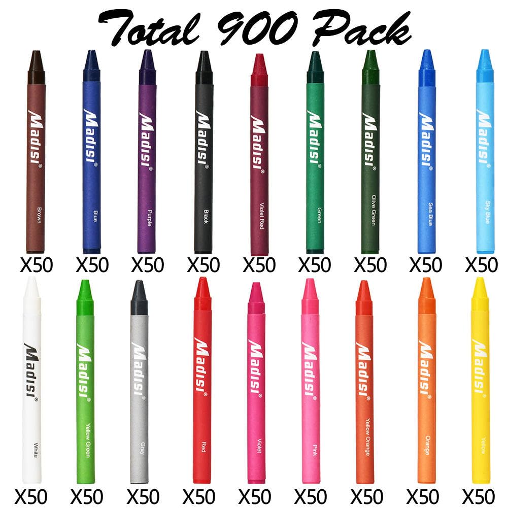 Madisi Crayon Bulk pack, Regular Size, 18 Colors, 900 Count