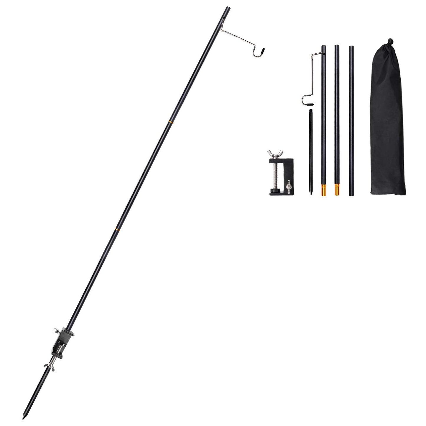 TOBWOLF Portable Camping Lantern Stand, Collapsible Aluminum Lamp Post, One Size, Black