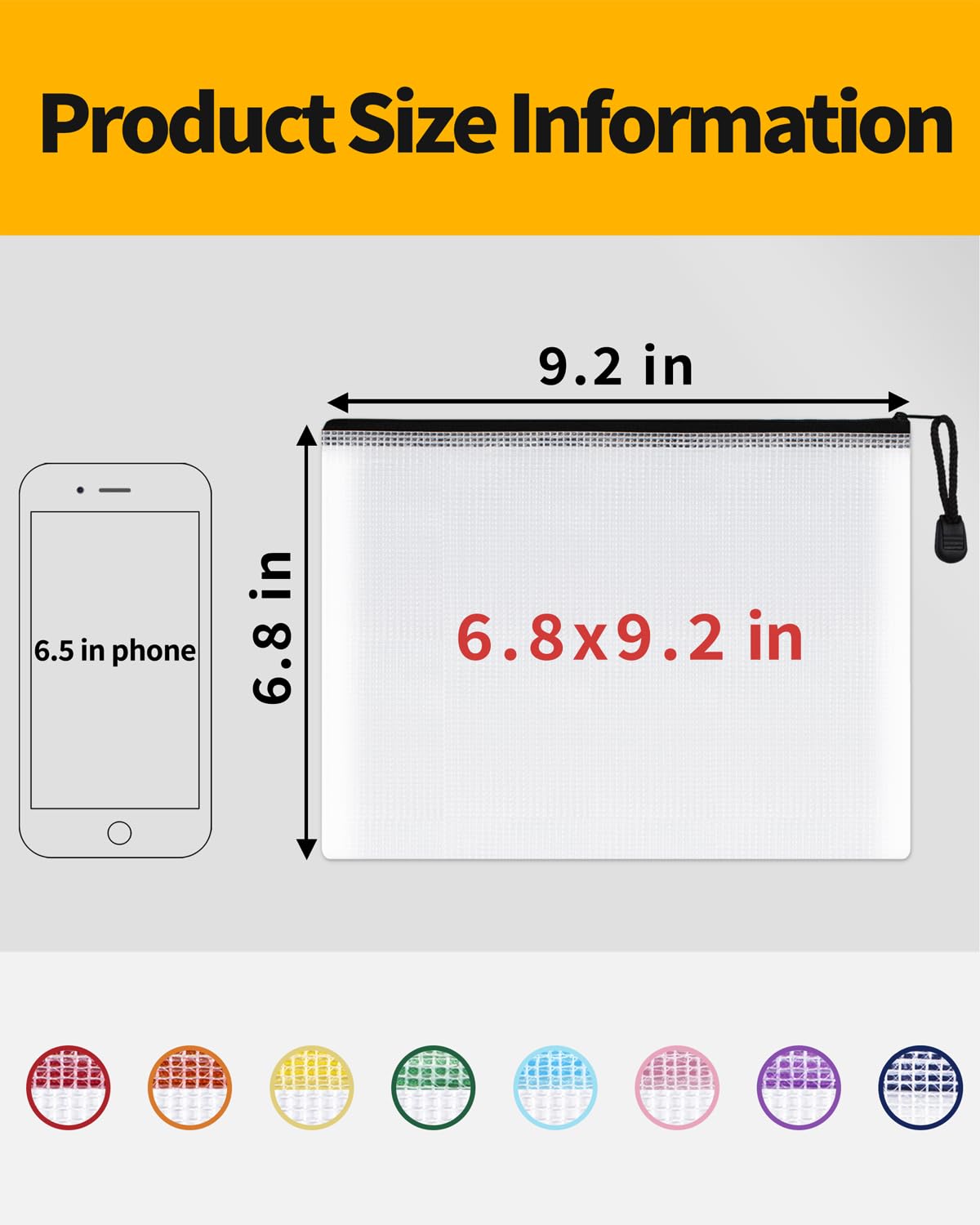 SUNEE Plastic Mesh Zipper Pouch 6.8x9.2 in (Black, 24 Packs), Small Water-Resistant Zip Bag for School Office Supplies, Pencil Organizing Storage
