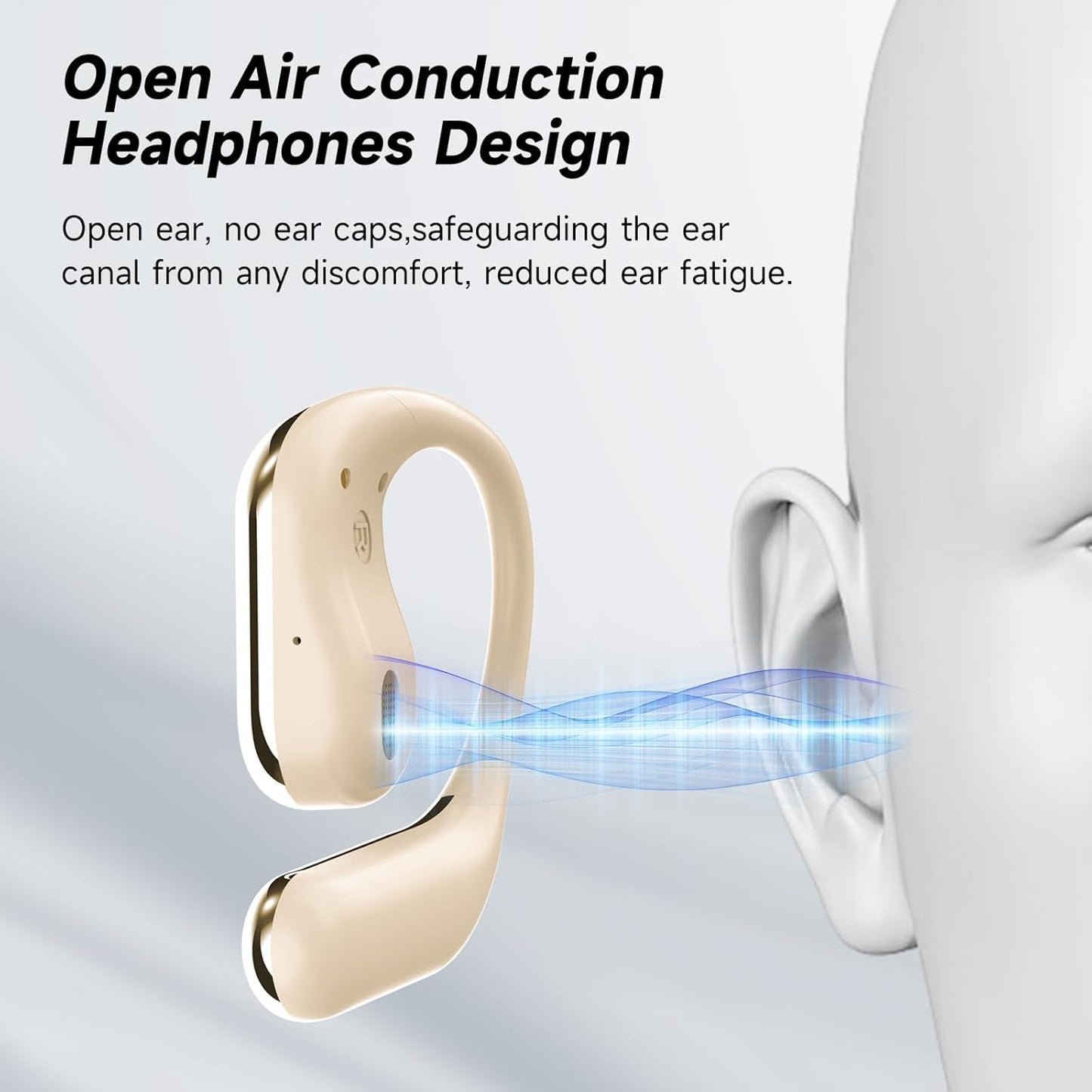 Open Ear Clip Wireless Earbuds Bone Conduction Headphones, Bluetooth 5.4, Open Ear Design, Built-in Mic, IPX7 Waterproof, LED Display Charging Case,Ear Hooks Ear Buds,Design for Running Fitness