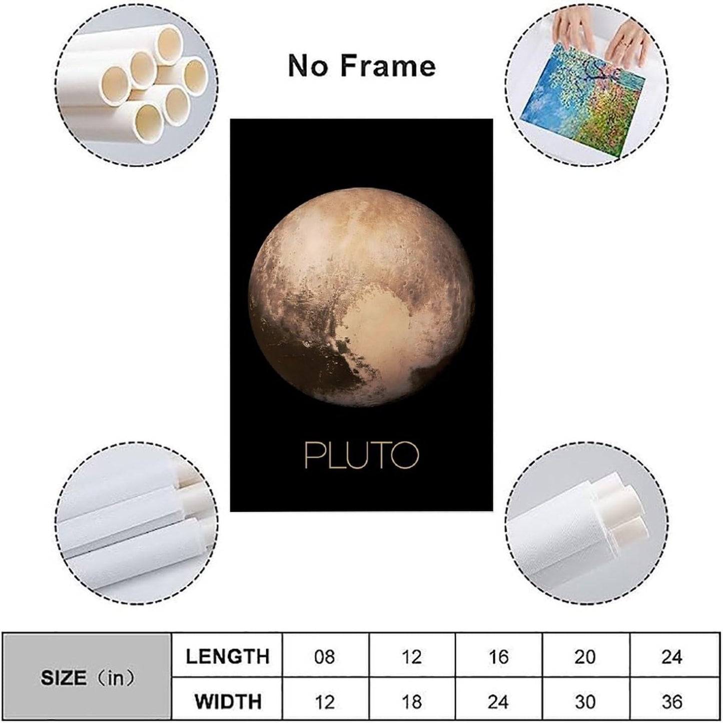 XIAOLOUTINYU Solar System Canvas Wall Art - Pluto Planet Space Poster for Kids Room Bedroom Classroom, STEM Educational Astronomy Decor, Science Gift for Boys Girls Teens, 12x18 Inch Unframed