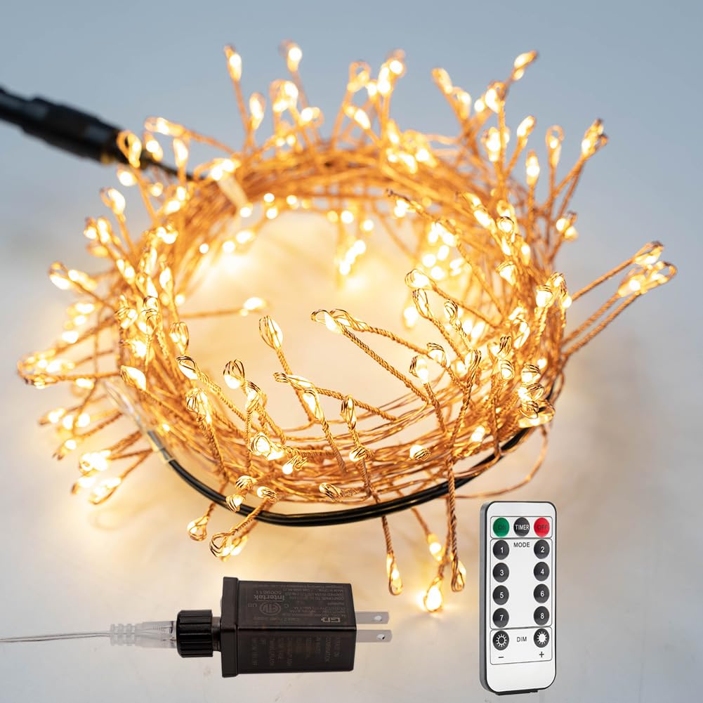 RESNICE Plug in Fairy Lights 20FT 200 LED Warm White Copper Wire with Remote Timer for Indoor/Outdoor Use