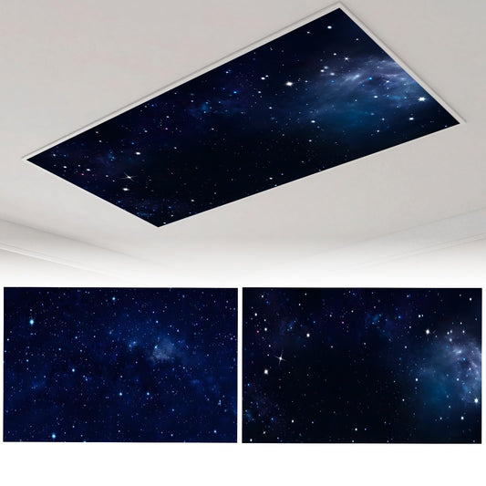 Zepluron 2-pack fluorescent lampshades for ceiling lights – 2x4 ft classroom filters, teacher essentials, and office/home décor – Fire-retardant magnetic lampshades (Starry sky)