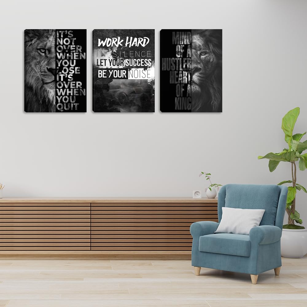 Motivational Quotes Wall Art Lion Canvas Art Inspiring Entrepreneur Success Motivational Wall Decor Inspirational Lion Poster Prints Framed Wall Art Posters Office Decor(36''Wx 16''H)