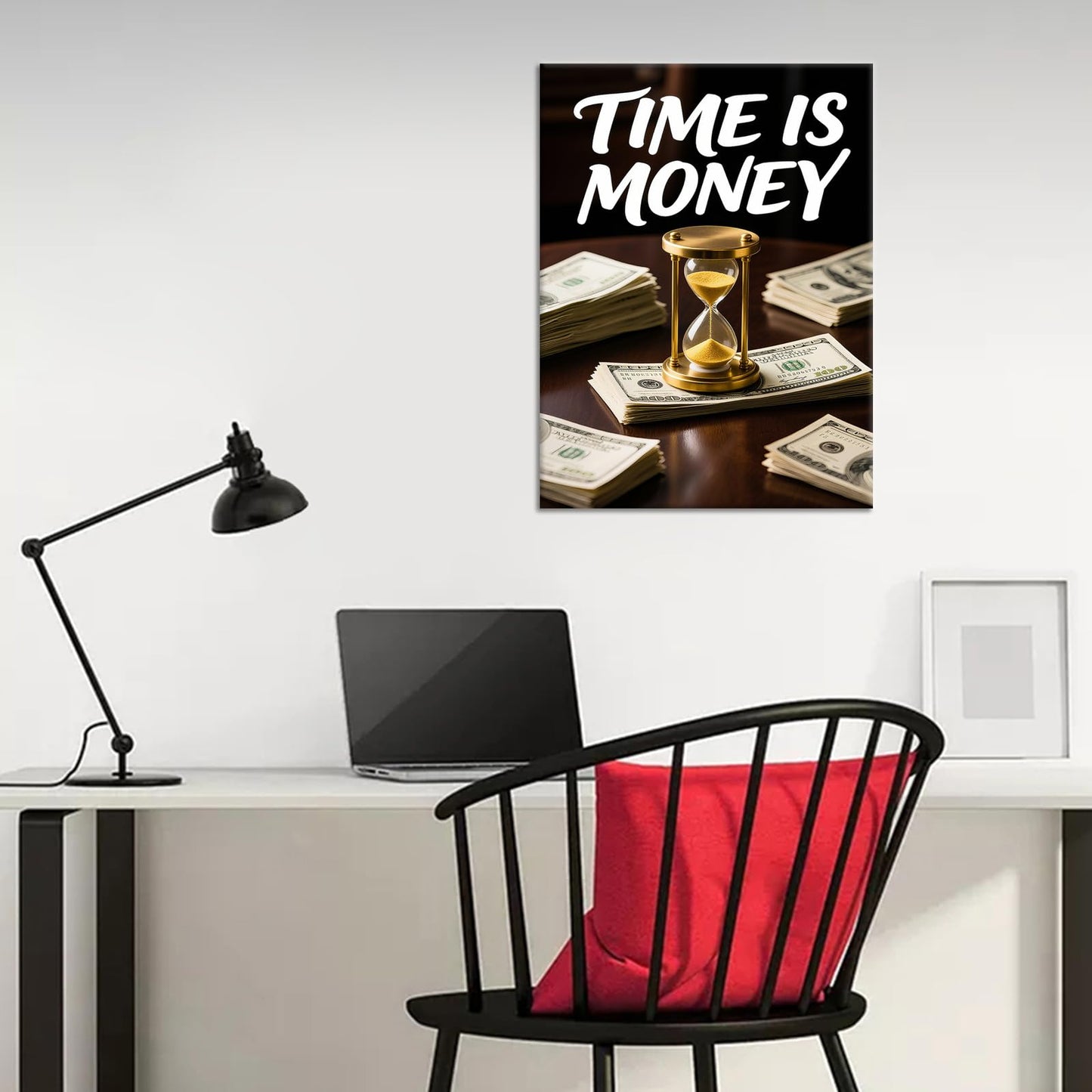 YSPCSUN Inspirational Posters for Office, Time Is Money Canvas Poster Single Panel Wall Decor for Home Office Dorm Classroom, Framed Canvas Art, 24x18inch