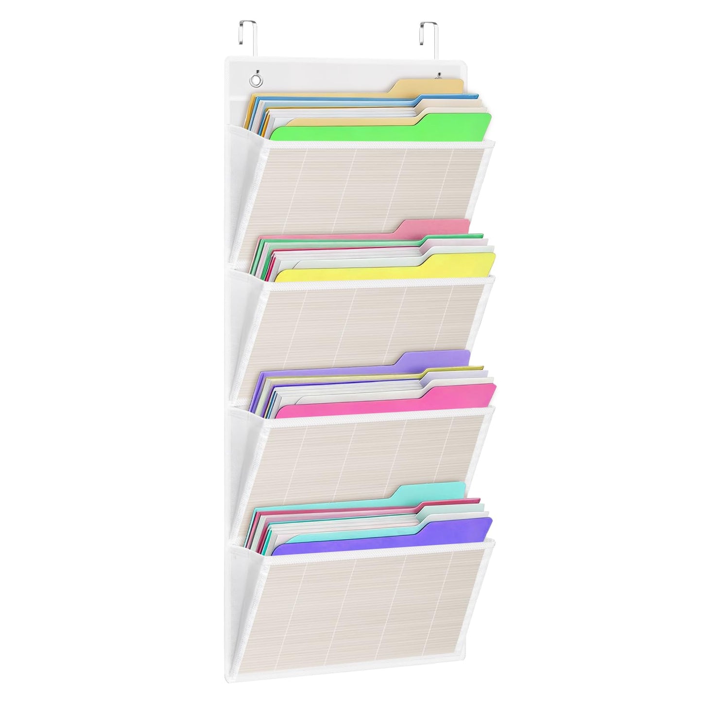 VERONLY Over the Door File Organizer - Hanging Wall Mounted File Folders Storage with 5 Extra Large Pockets for Home, 0ffice, Classroom,Chart Papers, Files, Letters,Planner, Documents (White)