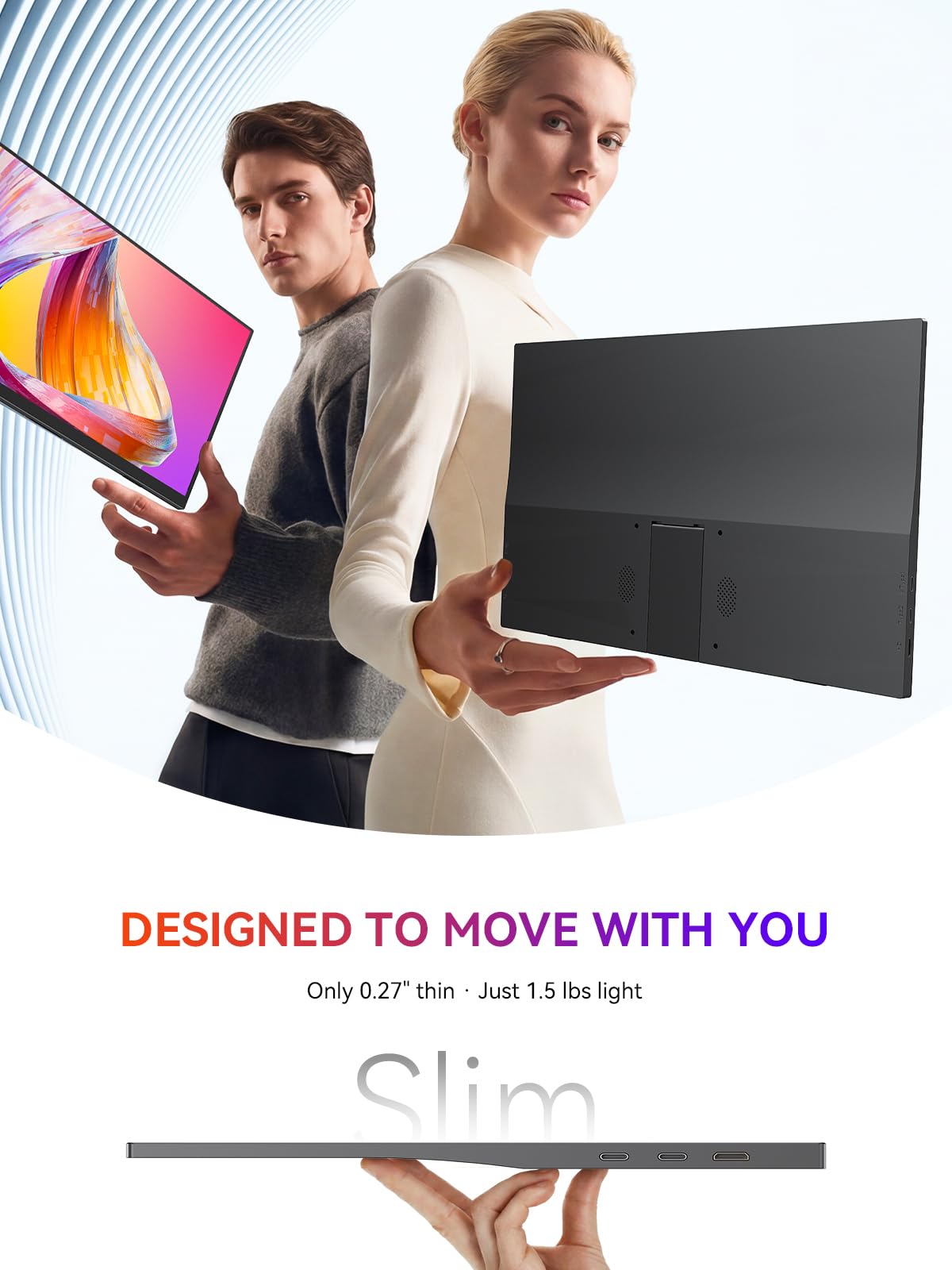 UPERFECT Portable Monitor, 15.6" 125% sRGB 1080P Ultra-Slim Travel Monitor USB C HDMI Plug & Play IPS Gaming Monitor Built-in Stand Dual Speakers External Screen for Laptop Phone Game Console