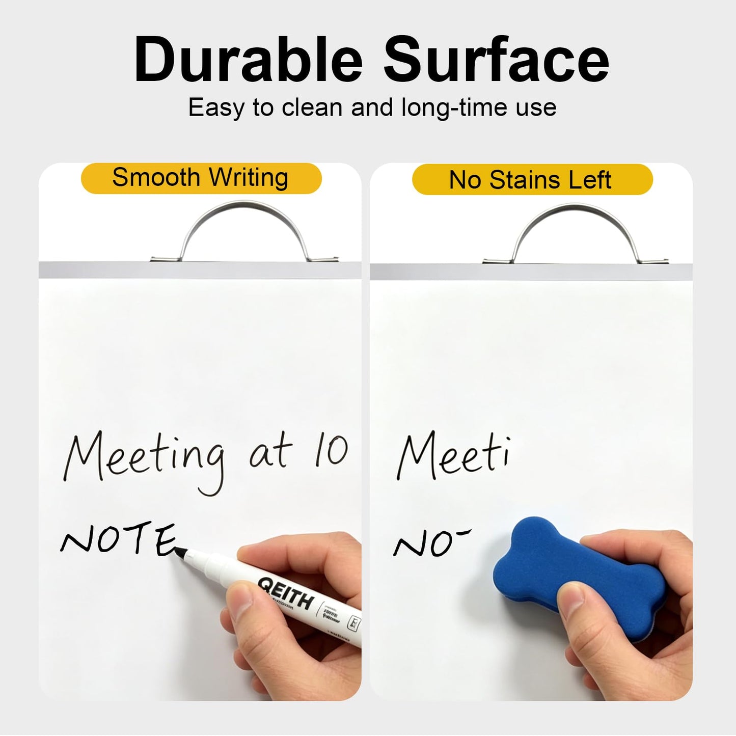 Small White Board,16"X12"Portable Aluminum Frame Whiteboard, Magnetic Double Sided Dry Erase Board, with A Handle and Side Pen Clip,for Office, Home,School,Includ 4 Magnets,1 Eraser,1 Marker (Silver)