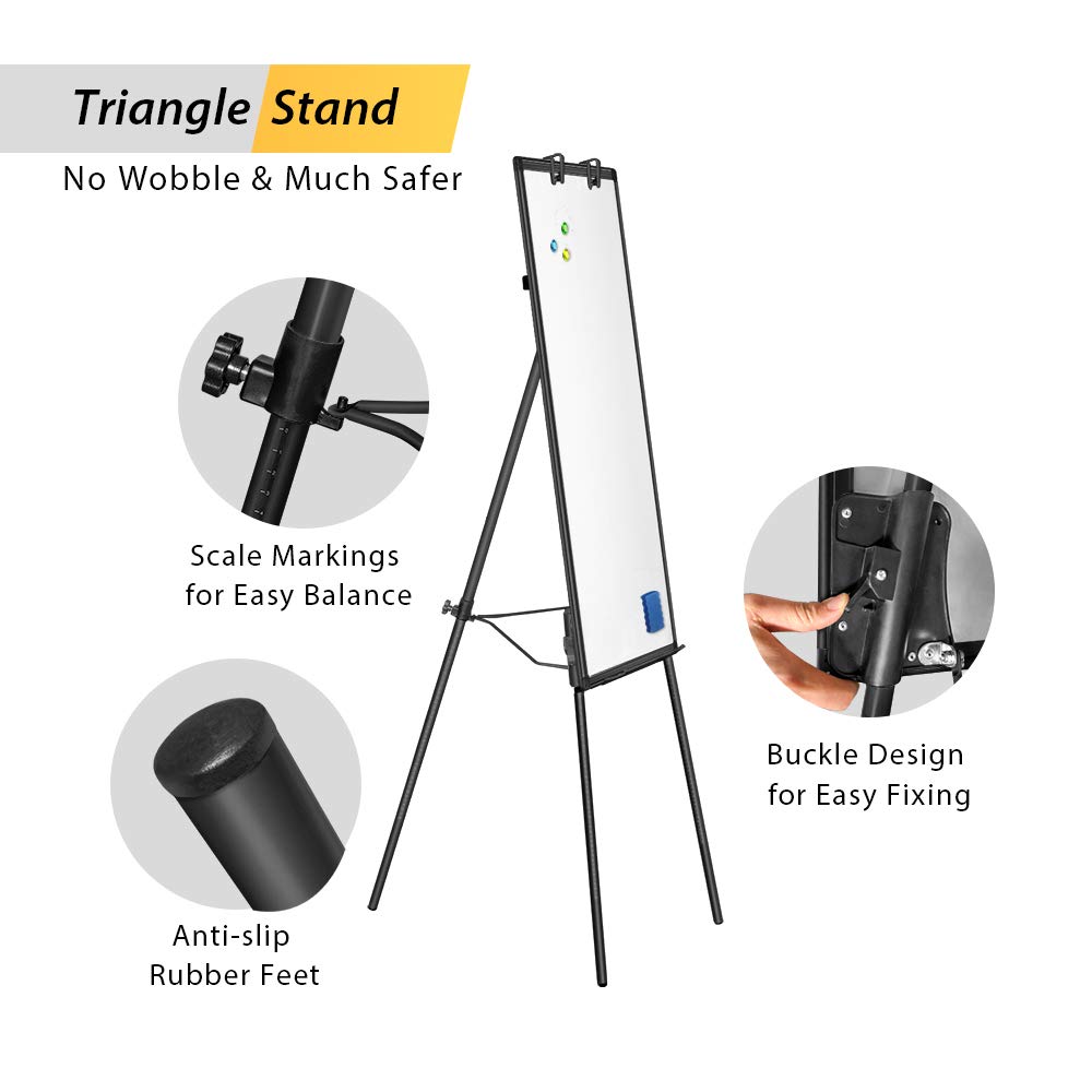 Easel Whiteboard - Black Magnetic Portable Dry Erase 40 x 28 Tripod Height Adjustable, Flipchart Easel Stand White Board for Office