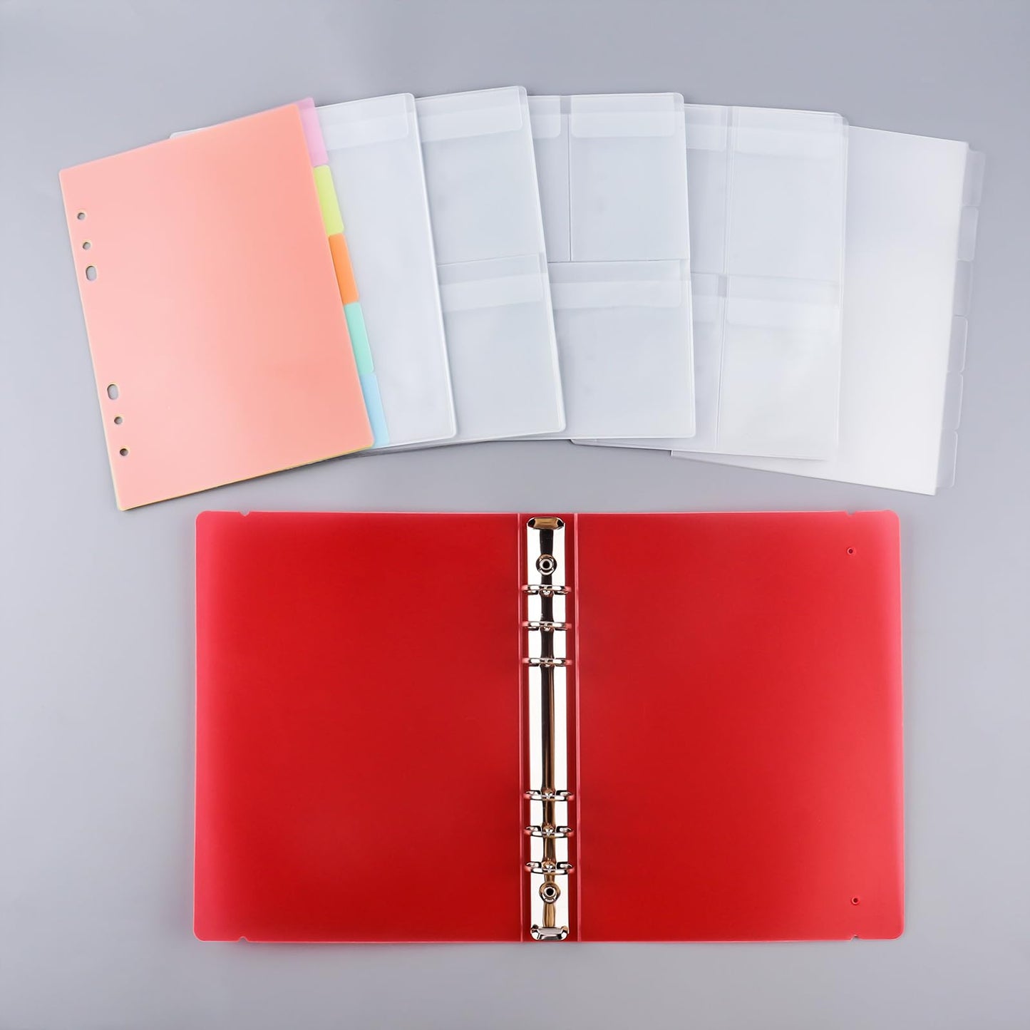 BAOFALI A5 6 Ring Die Storage Book Binder Die and Stamp Storage Folder Page Protectors 1 Cover with 25 Sheets Pockets Set Organizer Collection Case Template Holder DIY Scrapbooking Storing（Red）