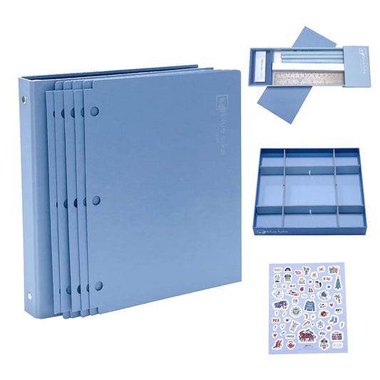 Blue Lake 3-Ring Binder School Offiice Supplies Kit Bundle Plastic Free 22 Piece Binder, Folders, Pencils, Pencil Box Organizer Tray, Gifts for K-12, College Students, and Office