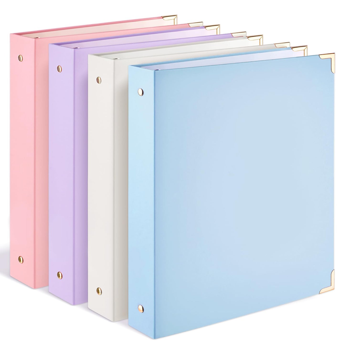 Sooez 4 Pack 3 Ring Binder with Metal Corners, Cute 1 Inch Binders Fits 175 Sheets of Paperwork, Three Ring Recipe Binder with Pocket for Women School Home Office Supplies, 8.5" x 11", Assorted