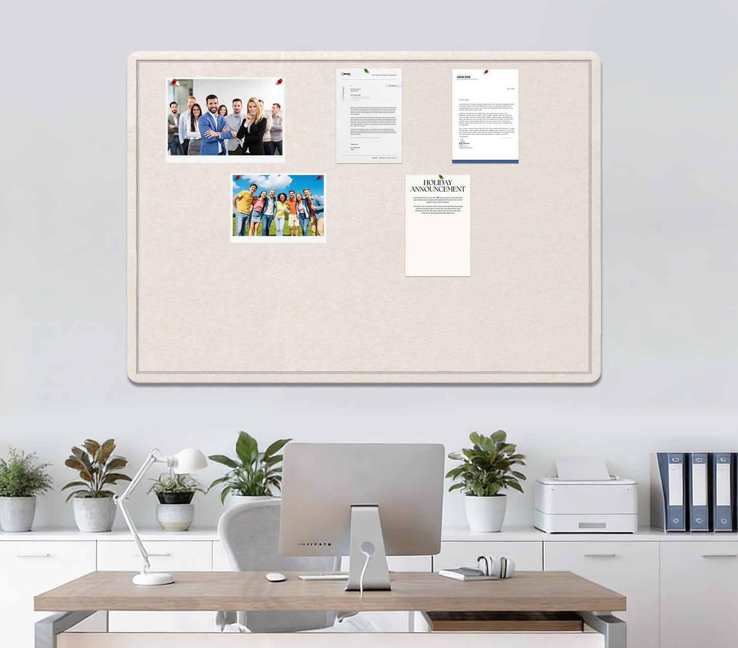 Bulletin Board - 35 x 17.5 inches Decorative Felt Pin Board - Cork Board Alternative for Wall - Foldable Photo Board Self-Adhesive Prayer Board with 20 Pushpins - Oatmeal