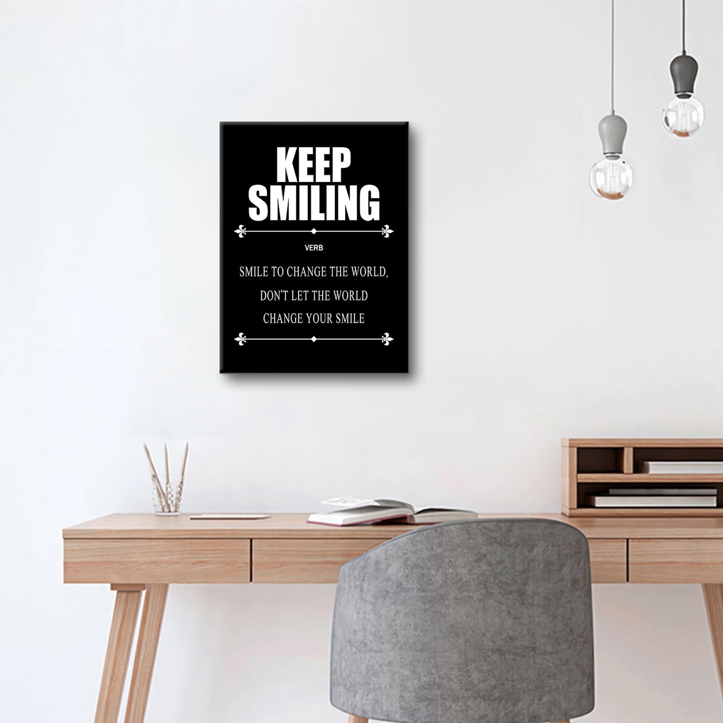 Motivational Canvas Wall Art Keep Smiling Entrepreneur Quotes Poster Print Inspirational Pictures Painting for Office Class Room School Wall Decoration Stretched and Framed [18''Wx24''H]