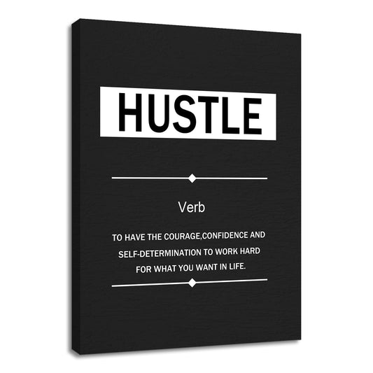 YSPCSUN Inspirational Posters for Office, Hustle Definition Canvas Poster Single Panel Wall Decor for Home Office Dorm Classroom, Framed Canvas Art, 24x18inch
