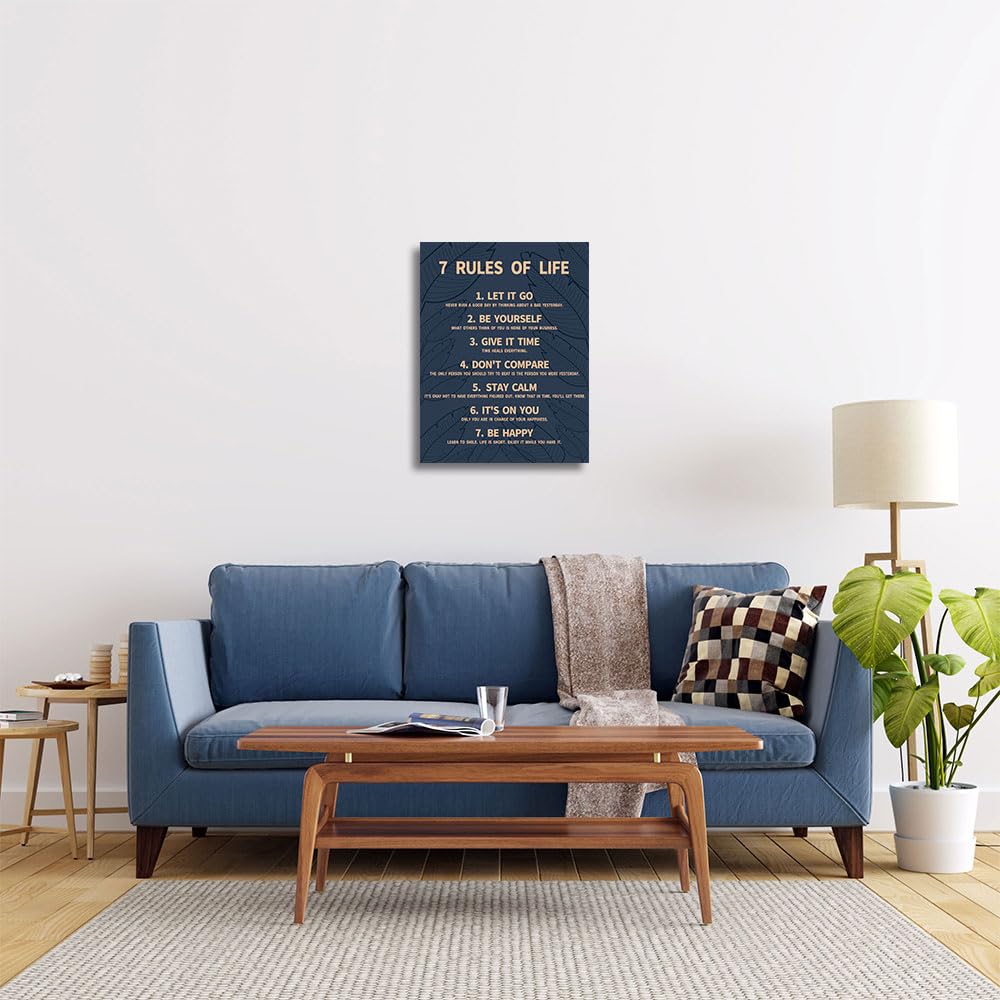 7 Rules Of Life Canvas Decoration Painting, Suitable For Office, School, Library,Home (29x38cm) Framed (Blue-7)