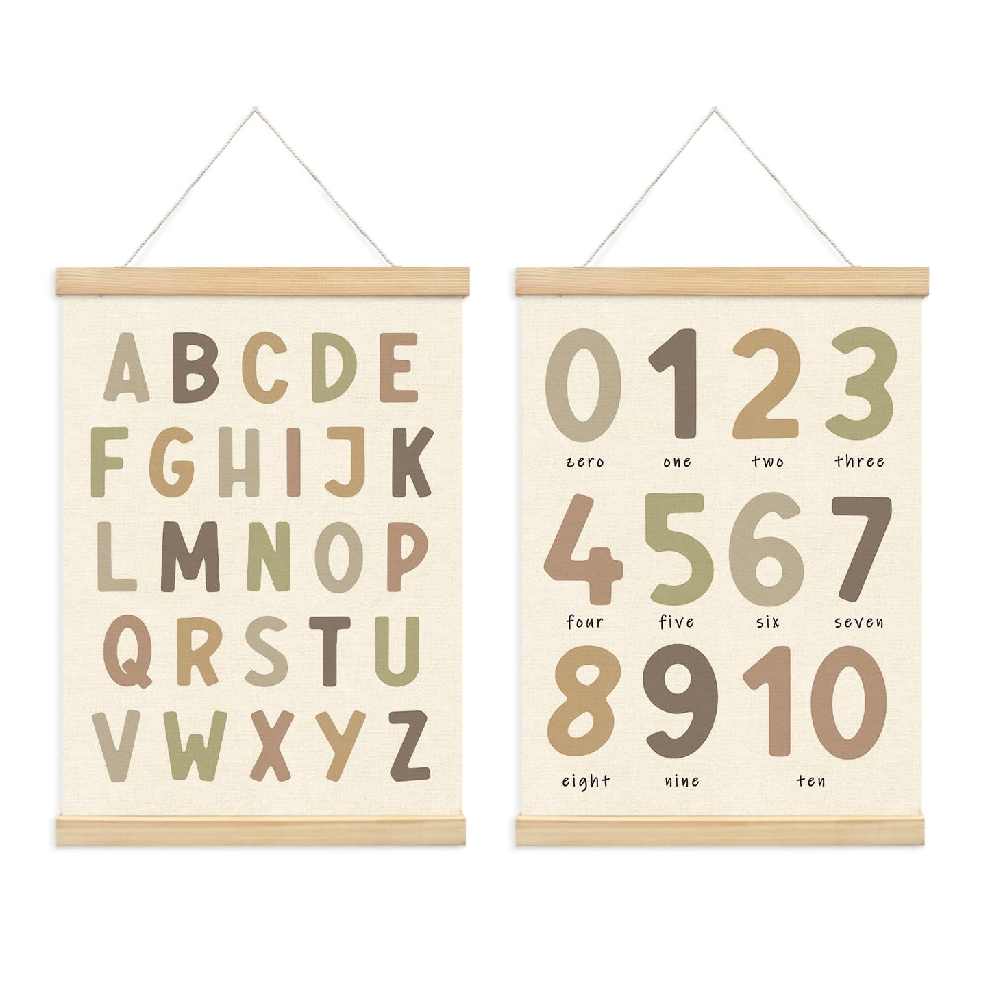 Lacama Boho ABC Alphabet Wall Chart for Toddlers | ABCs & 123s Kids Learning Educational Gift for Toddler, Neutral Wall Decorations for Pre-School Classroom Nursery Homeschool Poster Hanger