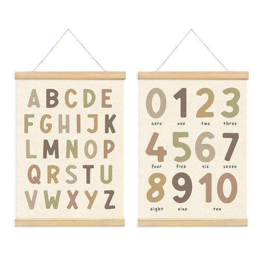 Lacama Boho ABC Alphabet Wall Chart for Toddlers | ABCs & 123s Kids Learning Educational Gift for Toddler, Neutral Wall Decorations for Pre-School Classroom Nursery Homeschool Poster Hanger