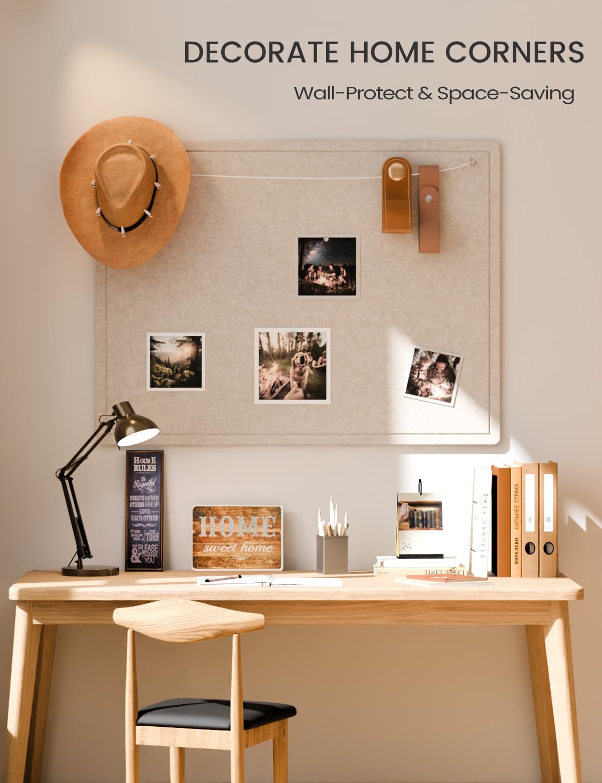 Fluxynara Large Bulletin Board, 47.2" x 35.4" Cork Board Alternative with 24 Safe Removable Adhesive Tabs, Foldable Felt Pin Board for Home Office, Classroom, Bedroom,Entryway for Walls—Oatmeal