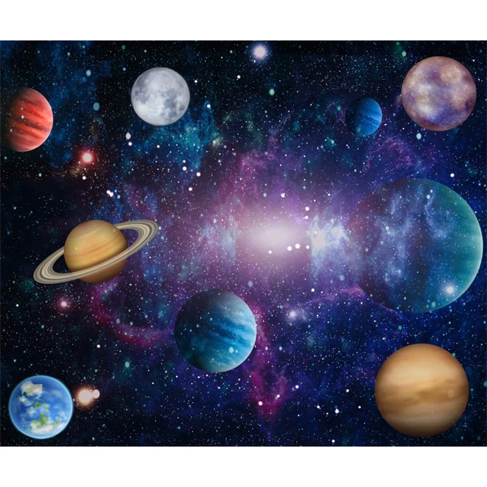 Canessioa Outer Space Backdrop Solar System Eight Major Planets Decorations Background Milky Way Starry Galaxy Theme Party Background Planet Birthday Party Cake Table Studio Props 10x8ft