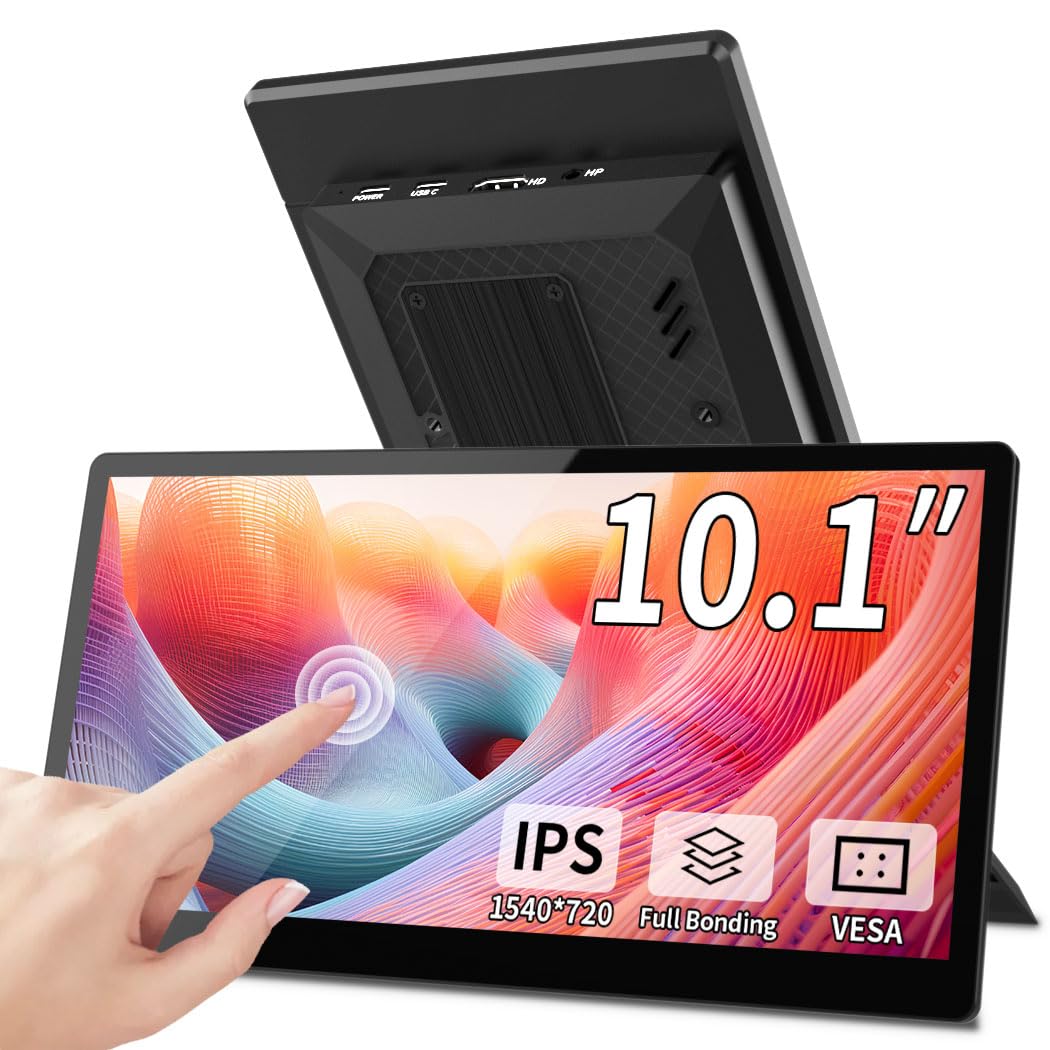Magedok 10.1 Inch Touchscreen Mini Monitor, IPS 1540×720 USB-C HDMI Portable Secondary Display with Stand & Speaker, Stretched Bar Screen for PC Laptop Rasp PI AIDA64 STEM DIY