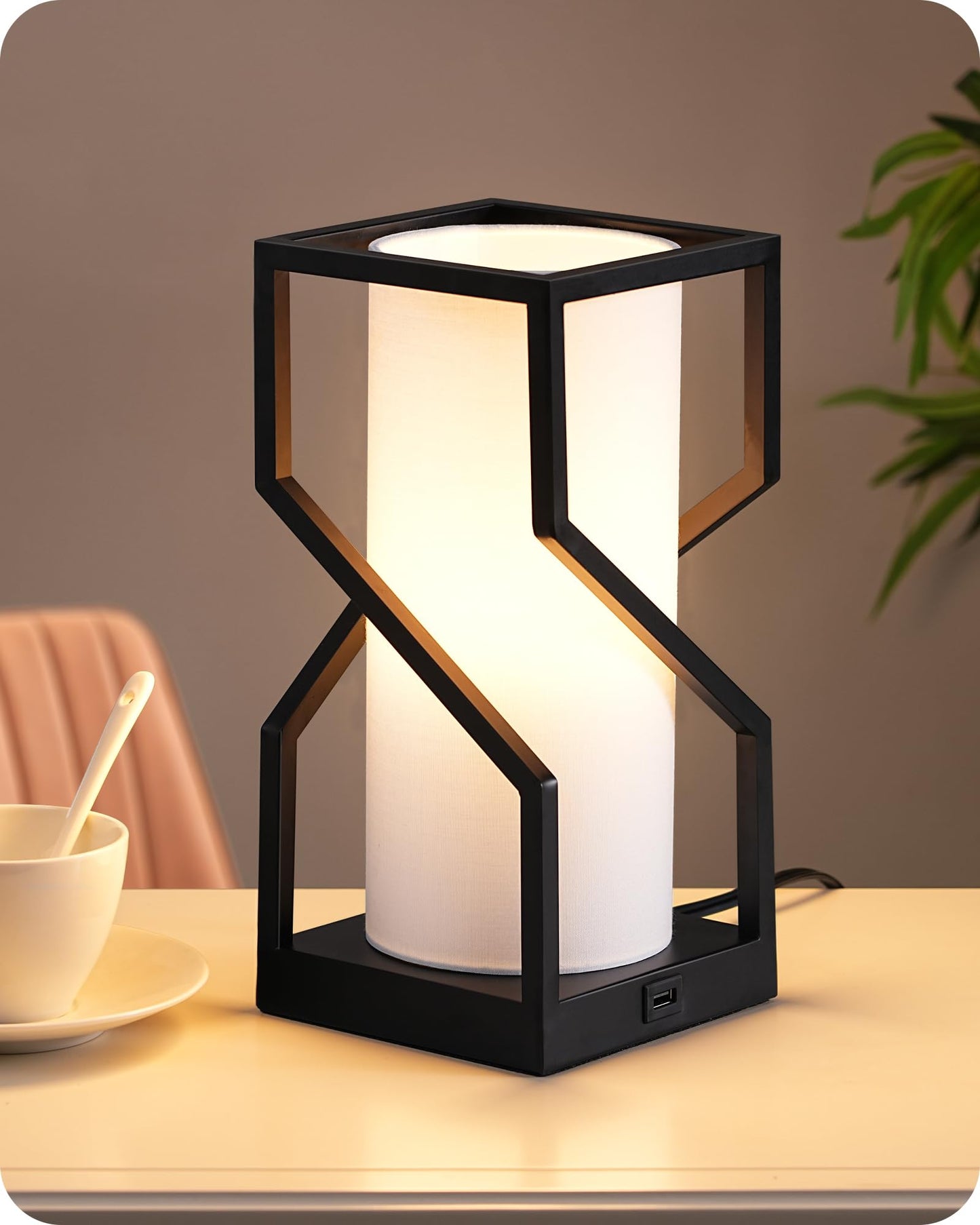 EDISHINE Modern Table Lamp with Linen Lampshade, USB Port, Touch Control, 9W 2700K Bulb, White, Model c51d7bb7-b818-47