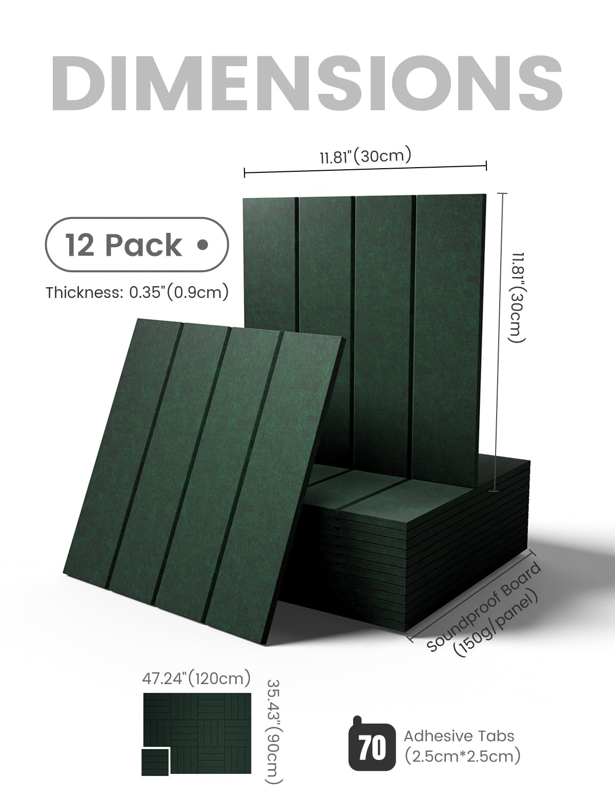 Fluxynara Large Felt Bulletin Board 48" x 36" Cork Board Alternative-12 Pack with 70 Safe Removable Adhesive Tabs, Cork Boards for Walls Cork Board for Home Office Classroom Pin Board- Pine Green