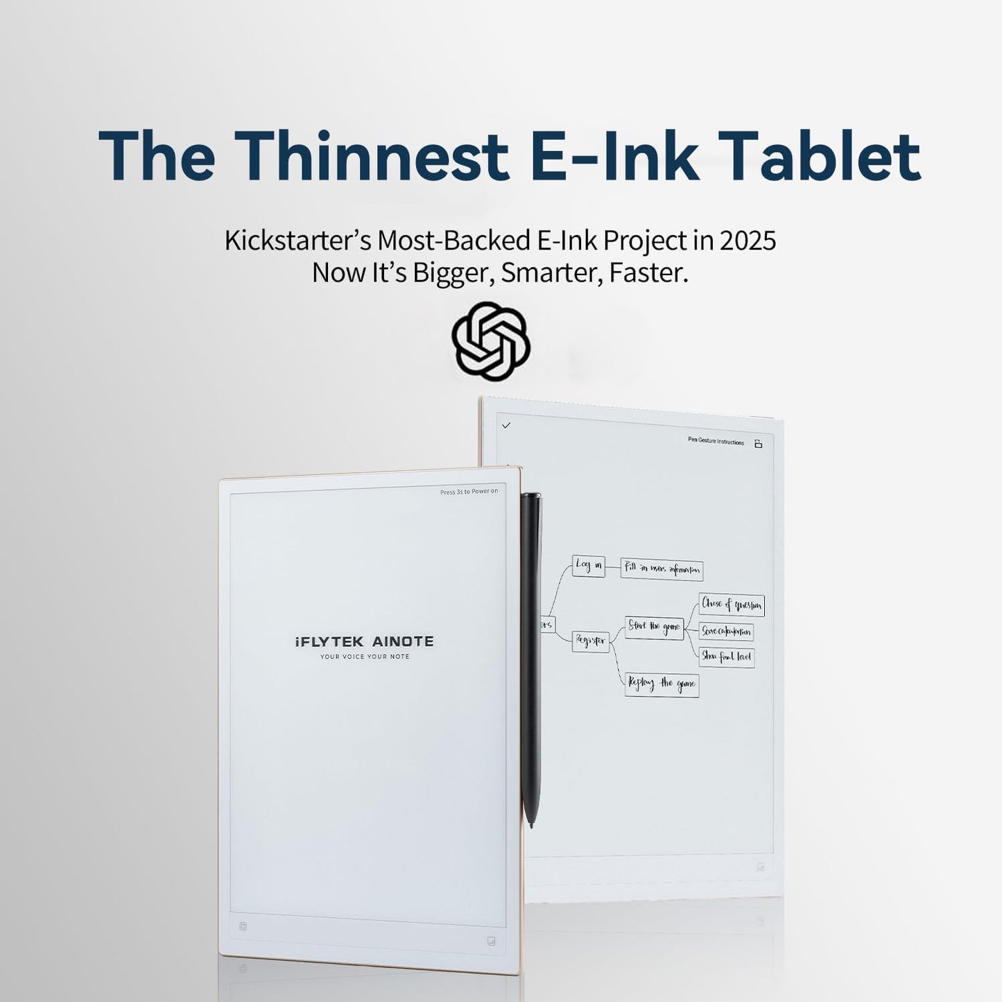 iFLYTEK AINOTE 2: 10.65" E-Ink Digital Paper Tablet – AI Meeting Assistant, Automated Smart Summaries, Live Voice-to-Text Transcription & Included Stylus