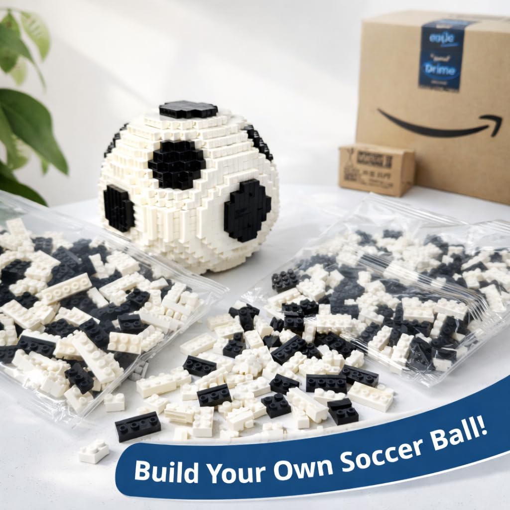 lovlaugh Soccer Building Blocks 850pcs - STEM Educational Toy for Kids Ages 8+, White & Black Football Bricks for Creative Play