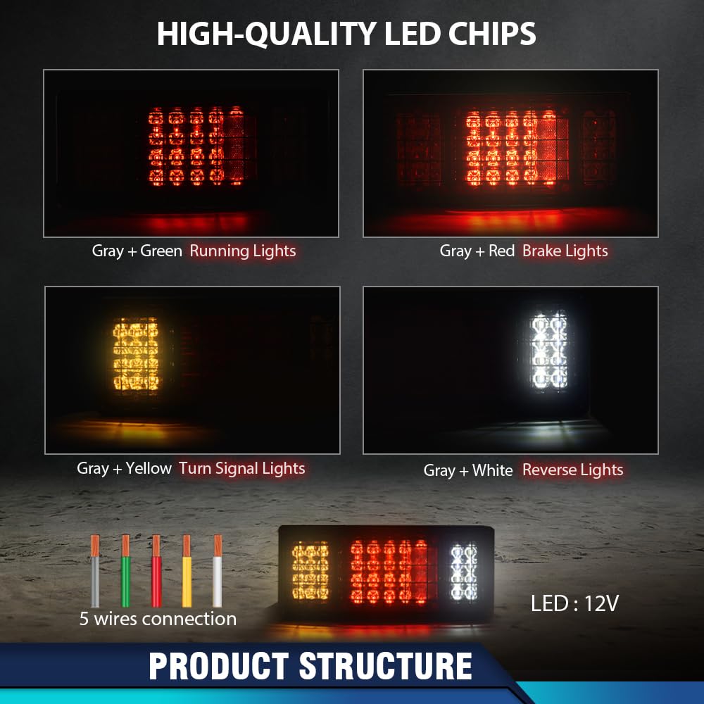 PIT66 40 LED Trailer Lights Tail Turn Signal Brake Reverse Running Lights - Universal Fit for RV, Pickup, Truck, Red