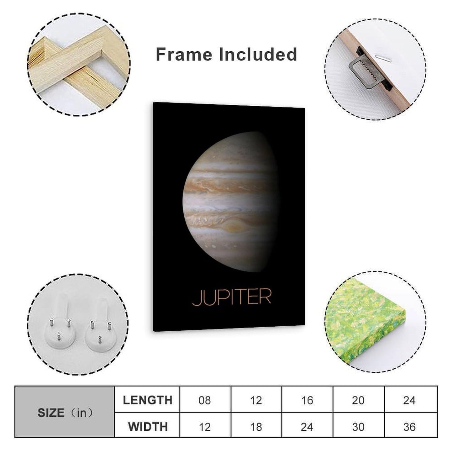Solar System Planets Canvas Wall Art - Jupiter Planet Space Poster for Kids Room Bedroom Classroom, STEM Educational Astronomy Decor, Science Gift for Boys Girls, 12x18 Inch Framed