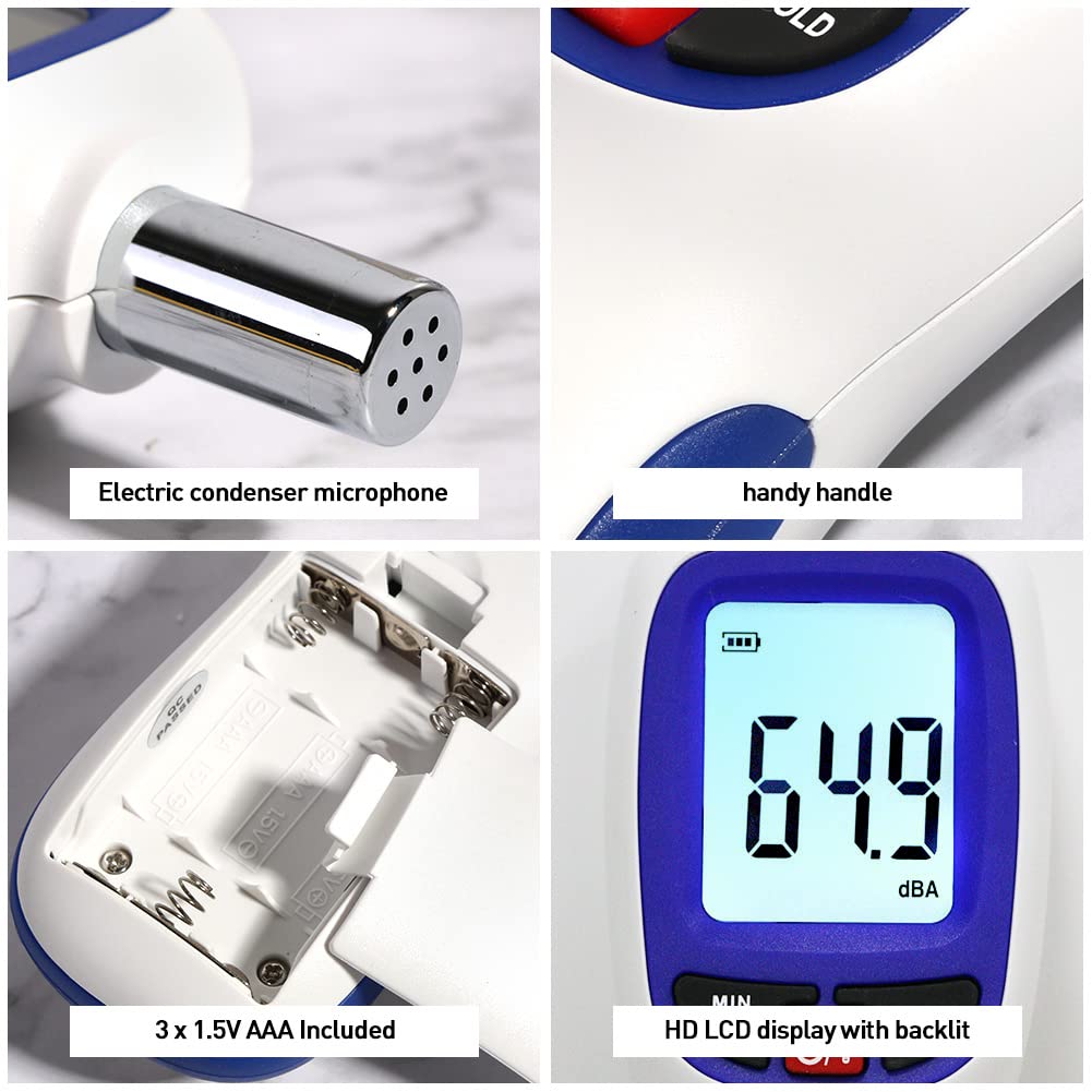 Decibel Sound Meter, Hand-Held Sound Level Meter 30dB to 13dB(A), Noise Meter Monitor with Backlight Alert, Noise Level Meter Tool for Home Office Job-site